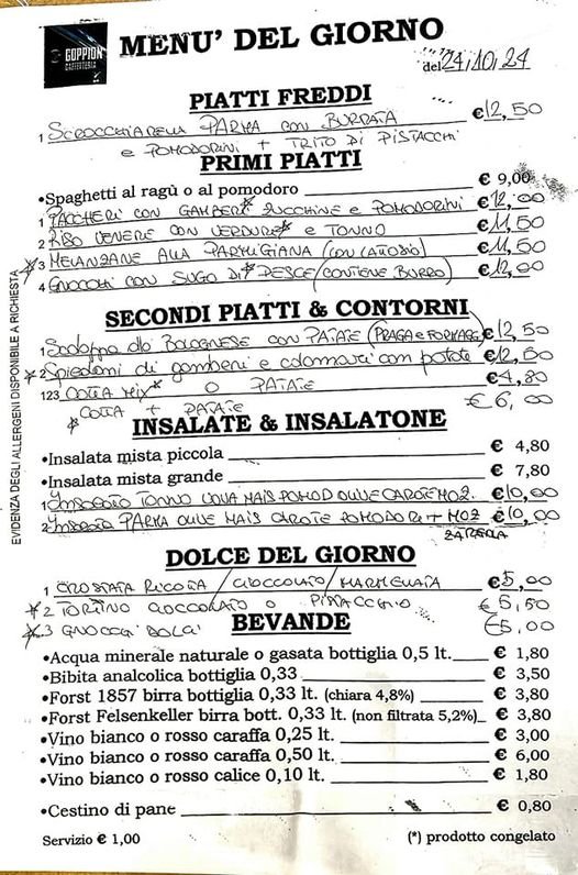 Menu Giovedì