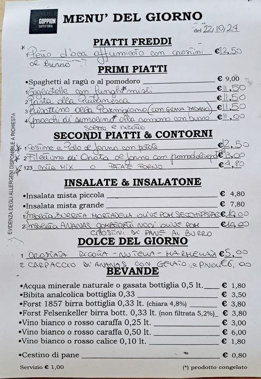 Menu Martedì